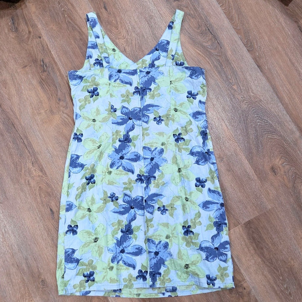 Vintage Faded Glory Womens Blue Green Floral Cotton Dress V-Neck Sleeveless - Picture 5 of 6